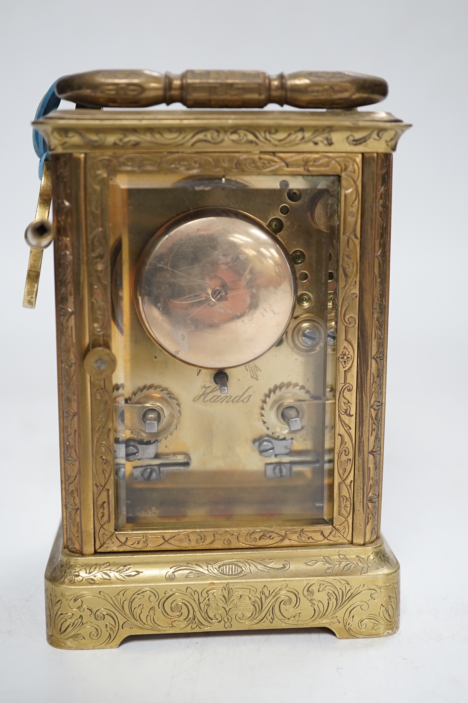 A late 19th century brass carriage clock, 12cm high